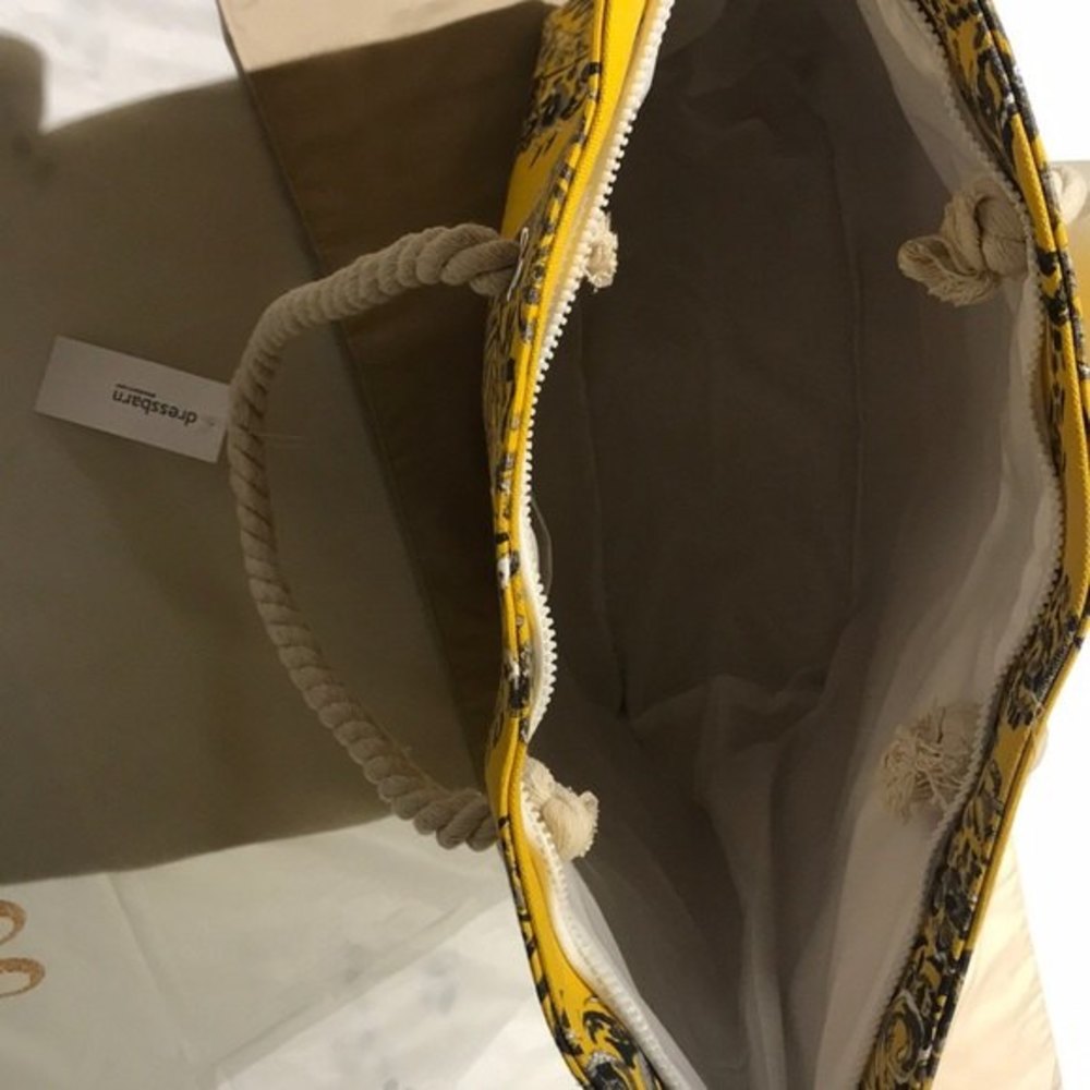 Dress Barn Large Tote Beach Picnic Bag Yellow / Blue - Picture 3 of 3